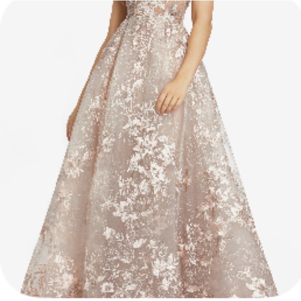 Macduggal floral embroidered tulle ballgown